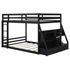Full Bunk Bed with APP-Controlled LED Lights, USB Ports, Storage Shelves and 2 Drawers