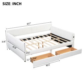 Queen Size Upholstered Platform Bed with USB and 2 Drawers