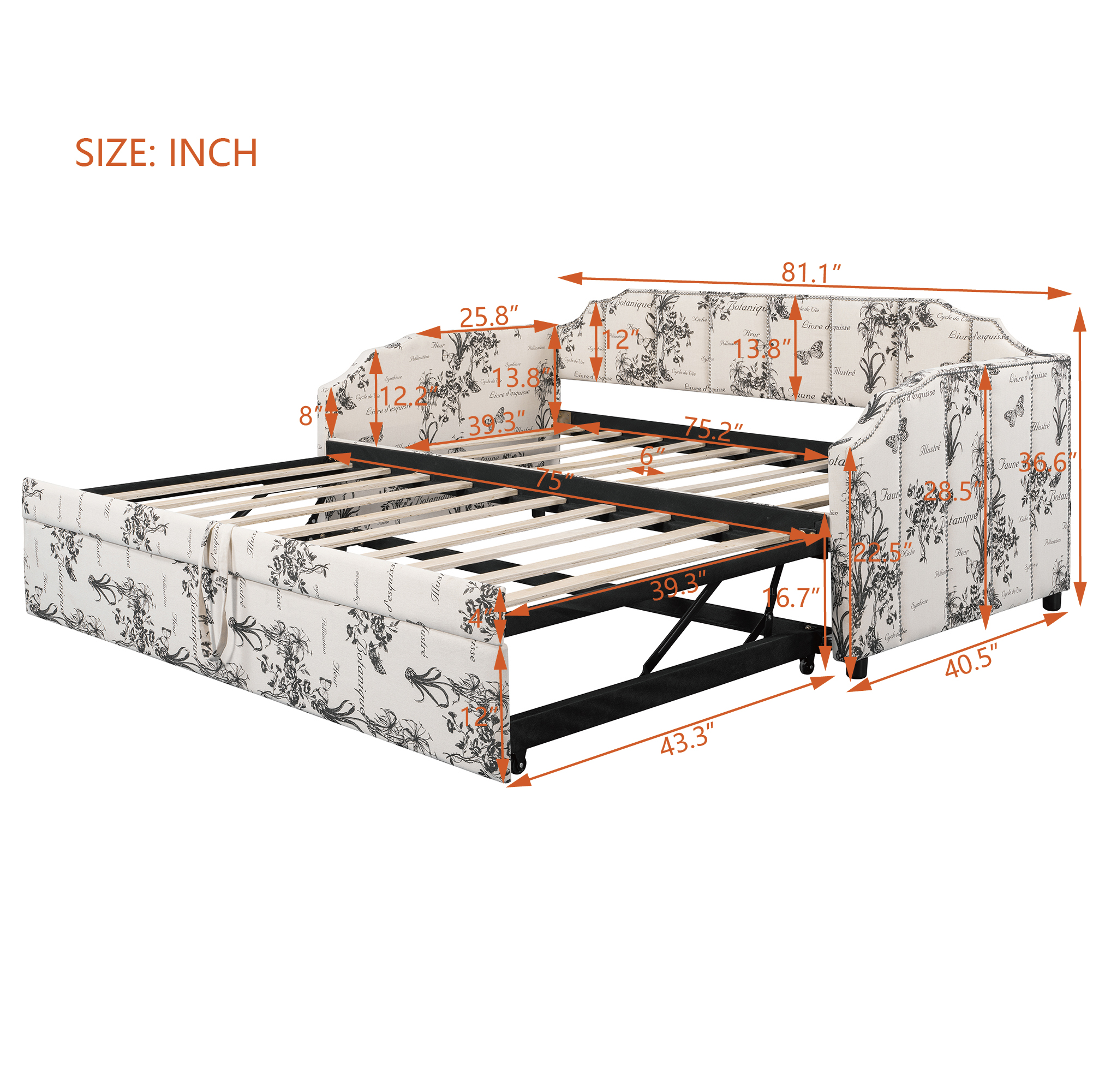 Twin Size Upholstered Daybed with Pop-Up Trundle & USB Charging Ports 9 Twin Size Upholstered Daybed with Pop-Up Trundle & USB Charging Ports