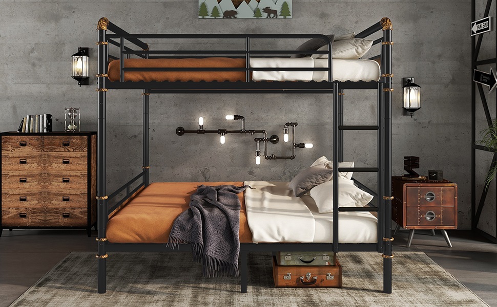 Queen Over Queen Metal Bunk Bed With Safety Guard Rails 18 Queen Over Queen Metal Bunk Bed With Safety Guard Rails