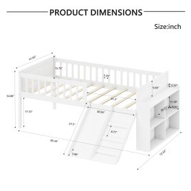 Wooden Twin Bed Frame With Storage Shelf, Guardrail, Slide And Ladder
