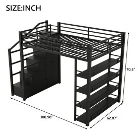 Queen Size Metal Loft Bed with Storage Shelves, Cabinets and Wardrobe 24 Queen Size Metal Loft Bed with Storage Shelves, Cabinets and Wardrobe
