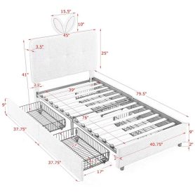 Twin Size Kids Upholstered Bed With Oversized Rabbit Ear Headboard, Music Sync, LED Light & 4 Storage Drawers 41 Twin Size Kids Upholstered Bed With Oversized Rabbit Ear Headboard, Music Sync, LED Light & 4 Storage Drawers