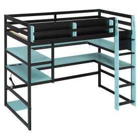 Twin Size Wood Loft Bed With Desk, Side Storage Rack, Multi-storage Shelves And RGB Light