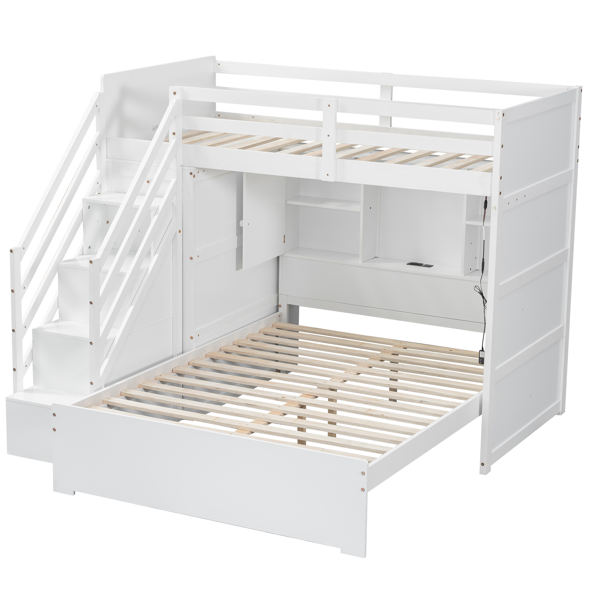 Twin Over Full Bunk Bed With Storage Stairs, Wardrobe, USB And Light 8 Twin Over Full Bunk Bed With Storage Stairs, Wardrobe, USB And Light