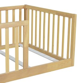 Twin Size Floor Bed with High Fence Railings, without Door