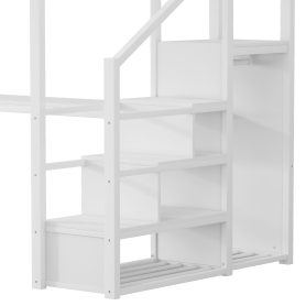 Full Size Metal Loft Bed With Desk, Charging Station, Stairs And Light