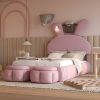 Twin Size Upholstered Platform Bed With Cartoon Ears Shaped Headboard And Light