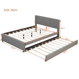 Queen Size Upholstered Platform Bed with Brick Pattern Headboard and Twin XL Size Trundle 45 Queen Size Upholstered Platform Bed with Brick Pattern Headboard and Twin XL Size Trundle