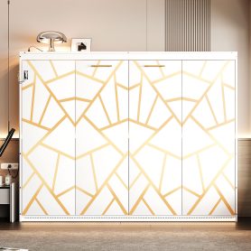 Queen-Size Modern Side-Folding Murphy Bed with Trendy Printed Pattern, LED Under-Bed Lighting & Built-In USB Outlet