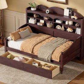 Wooden Twin Daybed With Storage Drawers and Storage Headboard Shelving 35 Wooden Twin Daybed With Storage Drawers and Storage Headboard Shelving