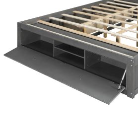 Queen Size Platform Bed Frame with 4 Storage Drawers and Hydraulic Lift Footboard Storage