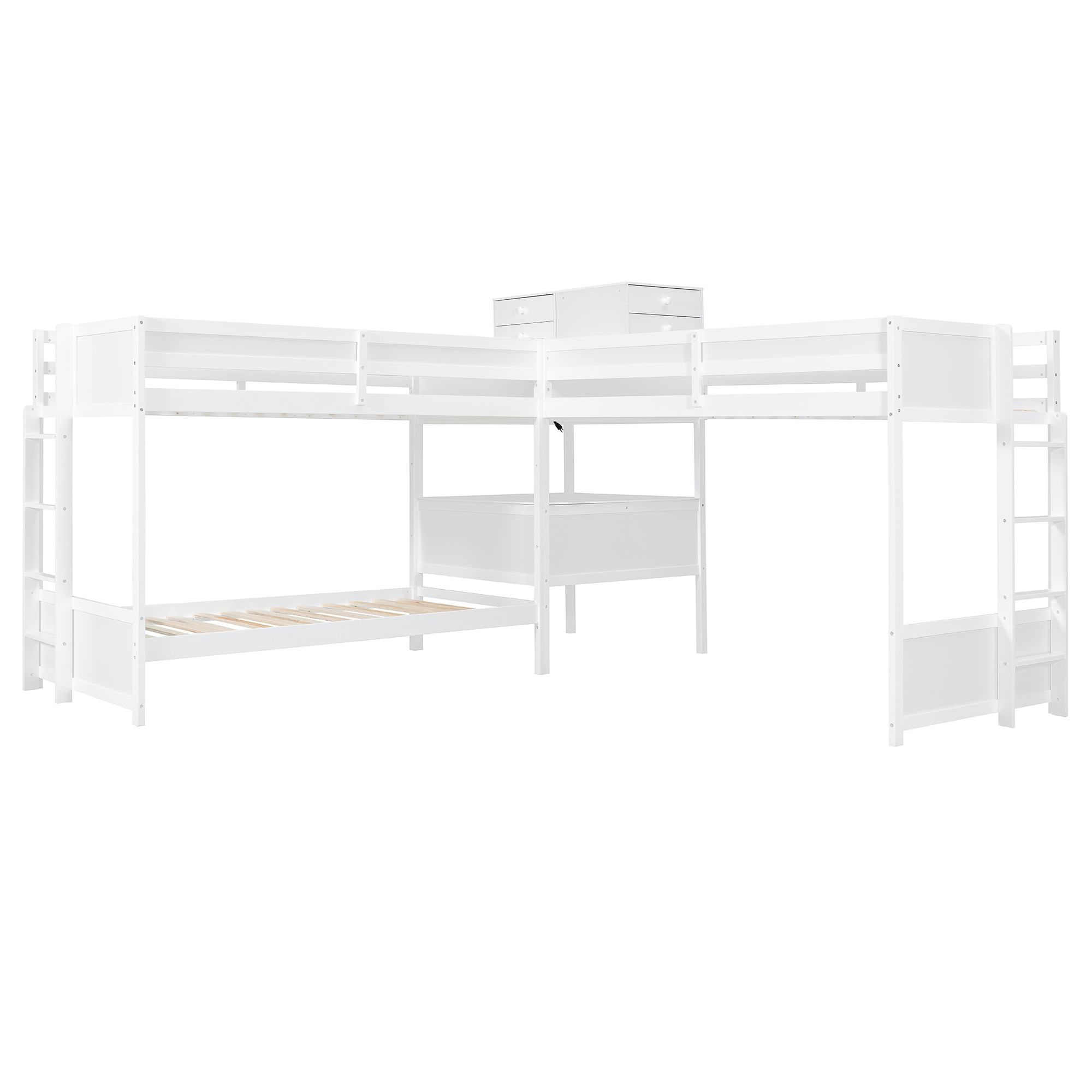 Twin Size L-shaped Bunk Bed With Built-in Desk, 4 Drawers And USB Ports & Power Outlet 6 Twin Size L-shaped Bunk Bed With Built-in Desk, 4 Drawers And USB Ports & Power Outlet