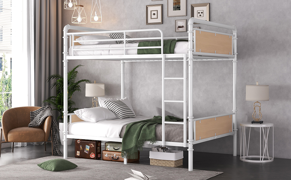 Twin XL over Twin XL Metal Bunk Bed, Industrial Detachable Bunkbeds with Safety Guard Rails for Teens 14 Twin XL over Twin XL Metal Bunk Bed, Industrial Detachable Bunkbeds with Safety Guard Rails for Teens