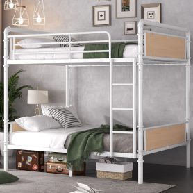 Twin XL over Twin XL Metal Bunk Bed, Industrial Detachable Bunkbeds with Safety Guard Rails for Teens