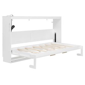 Twin-Size Modern Side-Folding Murphy Bed with Trendy Printed Pattern, LED Under-Bed Lighting & Built-In USB Outlet