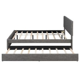 Queen Size Upholstered Platform Bed with Brick Pattern Headboard and Twin XL Size Trundle 39 Queen Size Upholstered Platform Bed with Brick Pattern Headboard and Twin XL Size Trundle