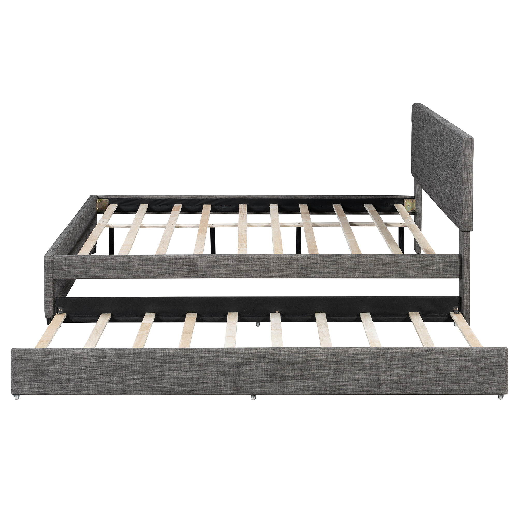 Queen Size Upholstered Platform Bed with Brick Pattern Headboard and Twin XL Size Trundle 17 Queen Size Upholstered Platform Bed with Brick Pattern Headboard and Twin XL Size Trundle