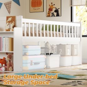 Wooden Twin Bed Frame With Storage Shelf, Guardrail, Slide And Ladder