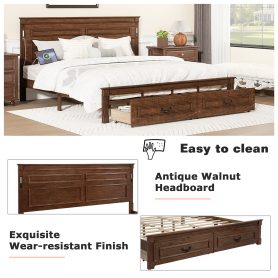 King Size Bed with Tall-Panel Headboard & Footboard, 2 Storage Drawers, Built-in LED Lights, USB Charging Station