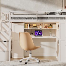 Full Loft Bed Frame with Built-In Wardrobe, Study Desk, Storage Shelves & Lights 48 Full Loft Bed Frame with Built-In Wardrobe, Study Desk, Storage Shelves & Lights