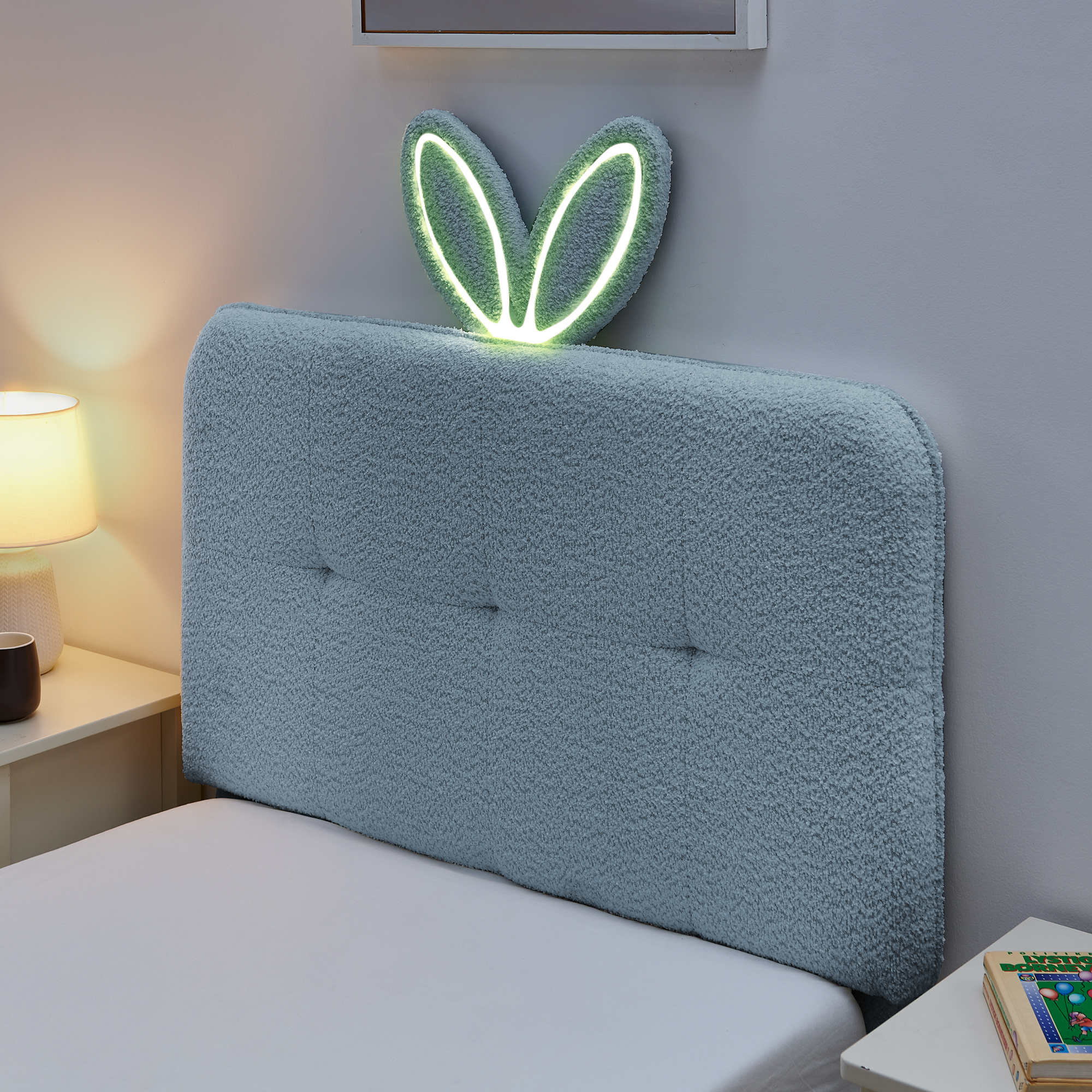 Twin Size Kids Upholstered Bed With Oversized Rabbit Ear Headboard, Music Sync, LED Light & 4 Storage Drawers 14 Twin Size Kids Upholstered Bed With Oversized Rabbit Ear Headboard, Music Sync, LED Light & 4 Storage Drawers