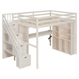 Full Loft Bed Frame with Built-In Wardrobe, Study Desk, Storage Shelves & Lights 40 Full Loft Bed Frame with Built-In Wardrobe, Study Desk, Storage Shelves & Lights