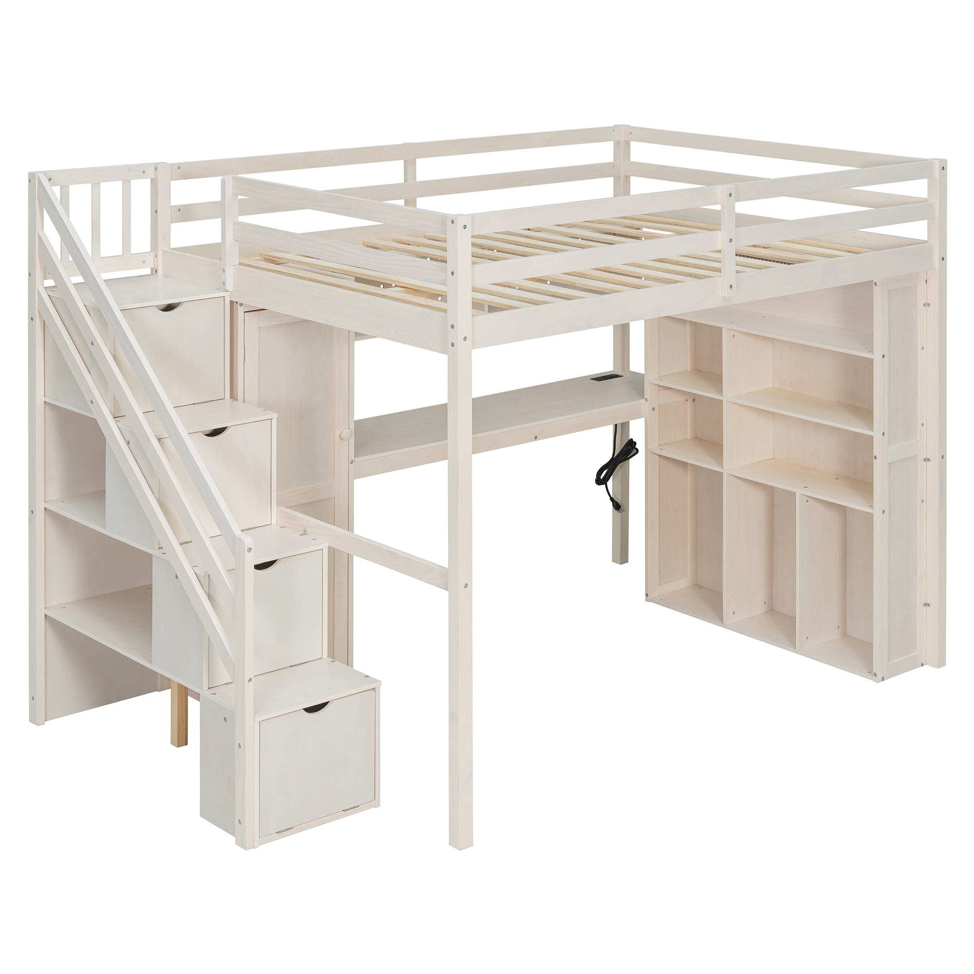 Full Loft Bed Frame with Built-In Wardrobe, Study Desk, Storage Shelves & Lights 16 Full Loft Bed Frame with Built-In Wardrobe, Study Desk, Storage Shelves & Lights