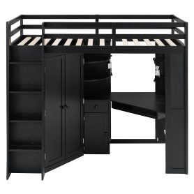 Twin Size Loft Bed with Integrated Large Wardrobe and Desk