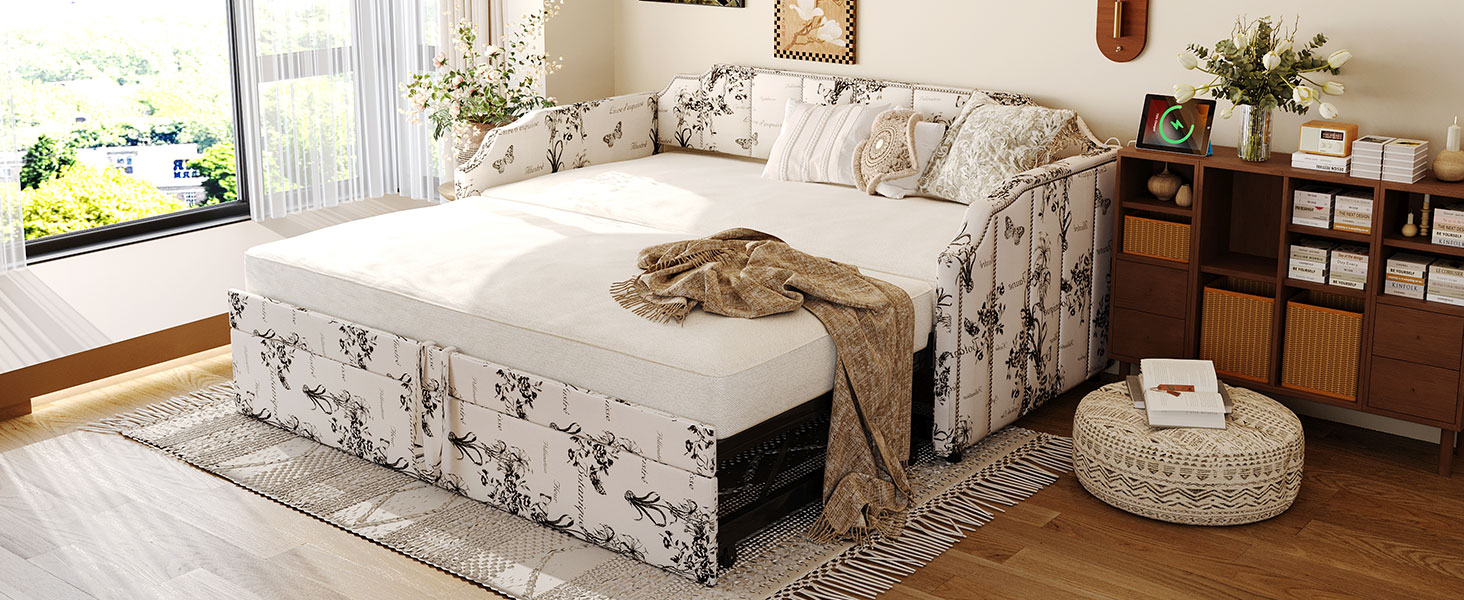 Twin Size Upholstered Daybed with Pop-Up Trundle & USB Charging Ports 29 Twin Size Upholstered Daybed with Pop-Up Trundle & USB Charging Ports