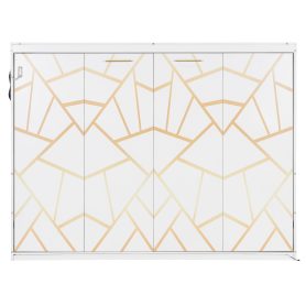 Queen-Size Modern Side-Folding Murphy Bed with Trendy Printed Pattern, LED Under-Bed Lighting & Built-In USB Outlet