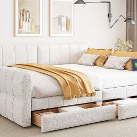 Queen Size Upholstered Platform Bed with USB and 2 Drawers