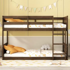 Twin over Twin Floor Bunk Bed with Safety Guardrails, Built-in Ladder 32 Twin over Twin Floor Bunk Bed with Safety Guardrails, Built-in Ladder