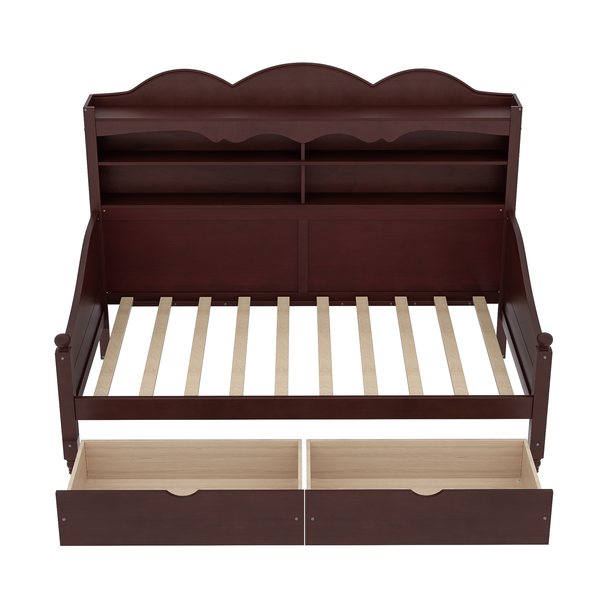 Wooden Twin Daybed With Storage Drawers and Storage Headboard Shelving 8 Wooden Twin Daybed With Storage Drawers and Storage Headboard Shelving