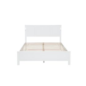 Queen Size Bed with Tall-Panel Headboard & Footboard, Built-in LED Lights, USB Charging Station