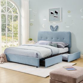Full Size Kids Upholstered Bed With Oversized Rabbit Ear Headboard, Music Sync, LED Light & 4 Storage Drawers 27 Full Size Kids Upholstered Bed With Oversized Rabbit Ear Headboard, Music Sync, LED Light & 4 Storage Drawers