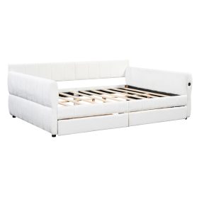 Queen Size Upholstered Platform Bed with USB and 2 Drawers