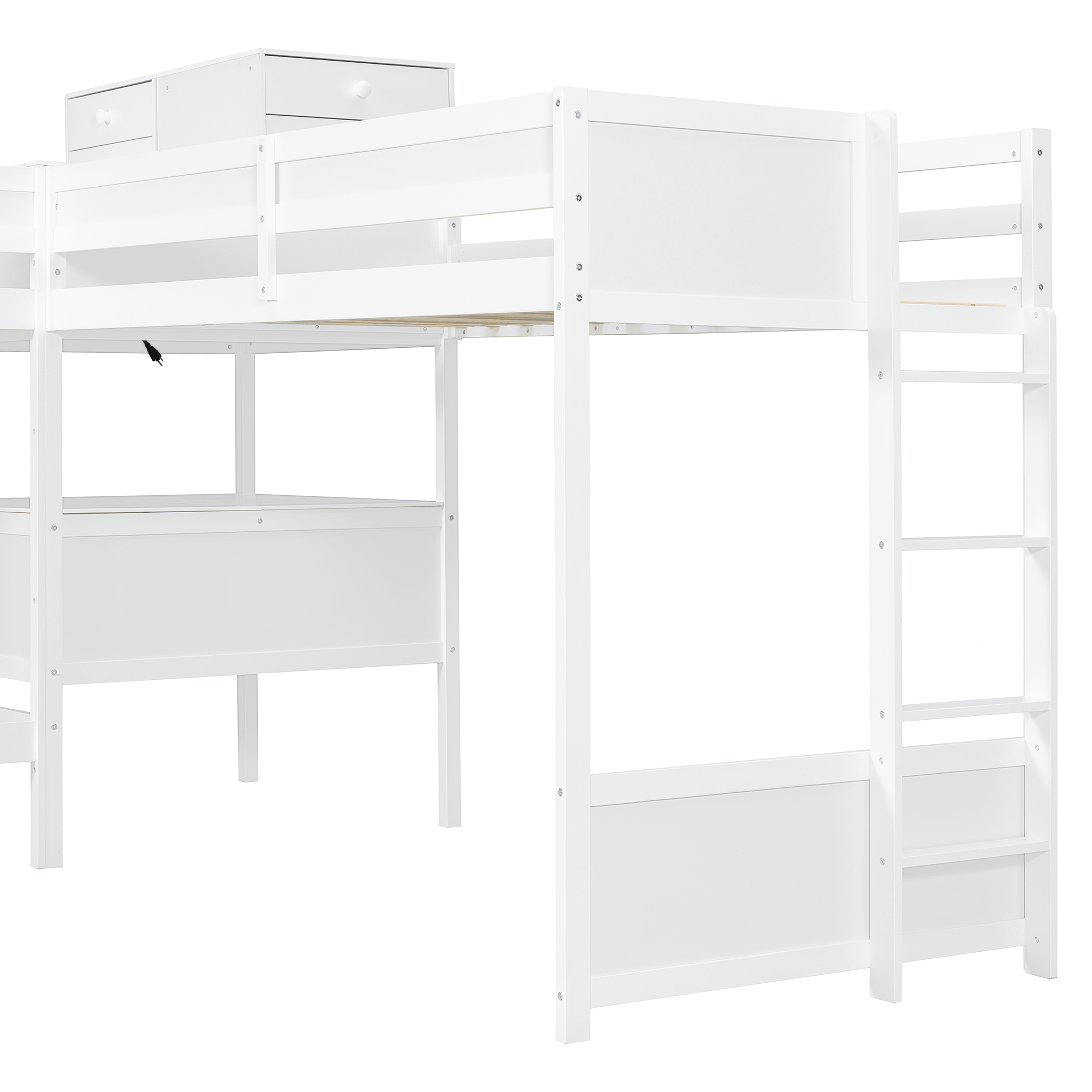 Twin Size L-shaped Bunk Bed With Built-in Desk, 4 Drawers And USB Ports & Power Outlet 13 Twin Size L-shaped Bunk Bed With Built-in Desk, 4 Drawers And USB Ports & Power Outlet