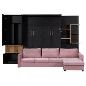 Queen Size Murphy Bed with Large Sofa, Storage Shelves & Cabinets