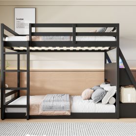 Full Bunk Bed with APP-Controlled LED Lights, USB Ports, Storage Shelves and 2 Drawers