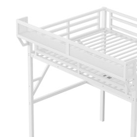Full Size Metal Loft Bed With Desk, Charging Station, Stairs And Light