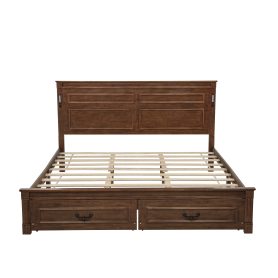 King Size Bed with Tall-Panel Headboard & Footboard, 2 Storage Drawers, Built-in LED Lights, USB Charging Station