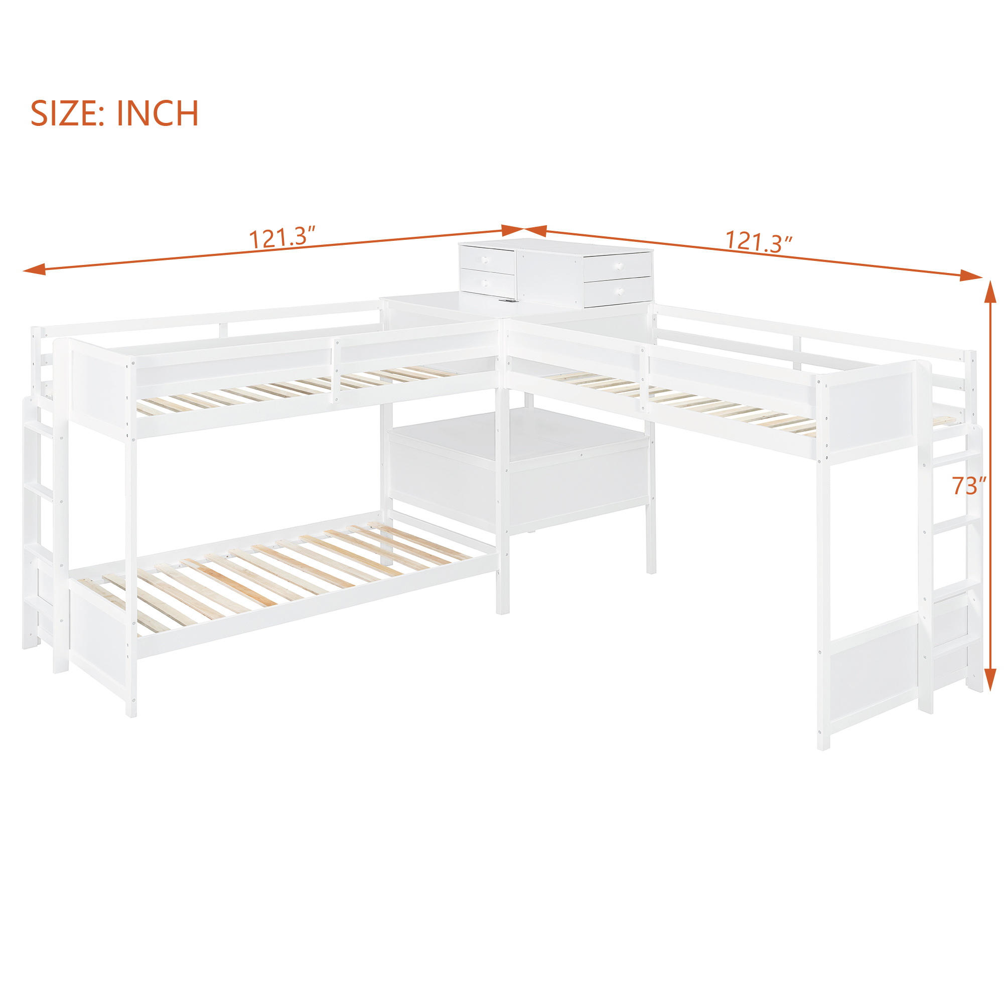 Twin Size L-shaped Bunk Bed With Built-in Desk, 4 Drawers And USB Ports & Power Outlet 8 Twin Size L-shaped Bunk Bed With Built-in Desk, 4 Drawers And USB Ports & Power Outlet