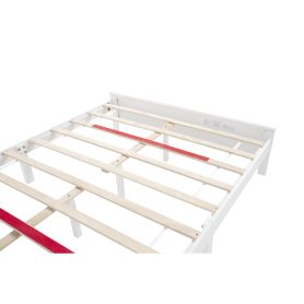 Queen Size Bed with Tall-Panel Headboard & Footboard, Built-in LED Lights, USB Charging Station