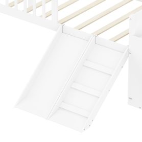Wooden Twin Bed Frame With Storage Shelf, Guardrail, Slide And Ladder