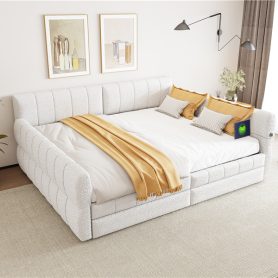 Queen Size Upholstered Platform Bed with USB and 2 Drawers