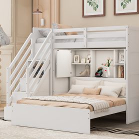 Twin Over Full Bunk Bed With Storage Stairs, Wardrobe, USB And Light 43 Twin Over Full Bunk Bed With Storage Stairs, Wardrobe, USB And Light