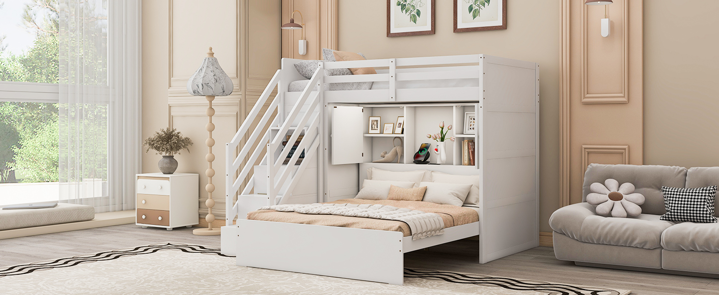Twin Over Full Bunk Bed With Storage Stairs, Wardrobe, USB And Light 22 Twin Over Full Bunk Bed With Storage Stairs, Wardrobe, USB And Light