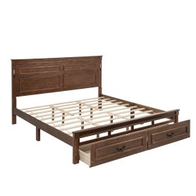 King Size Bed with Tall-Panel Headboard & Footboard, 2 Storage Drawers, Built-in LED Lights, USB Charging Station