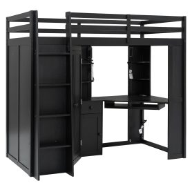 Twin Size Loft Bed with Integrated Large Wardrobe and Desk